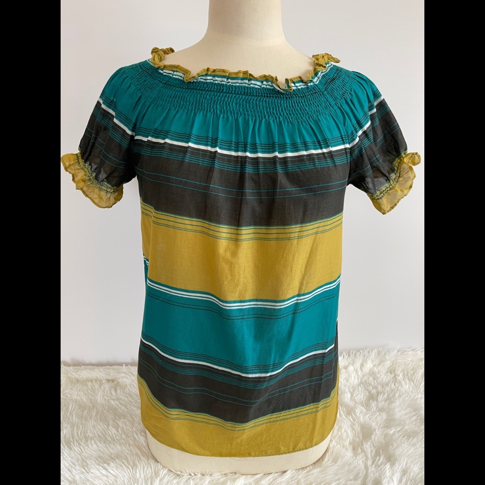 Mossino Multi Colored Stripe Yw/Blue/Green Top XS